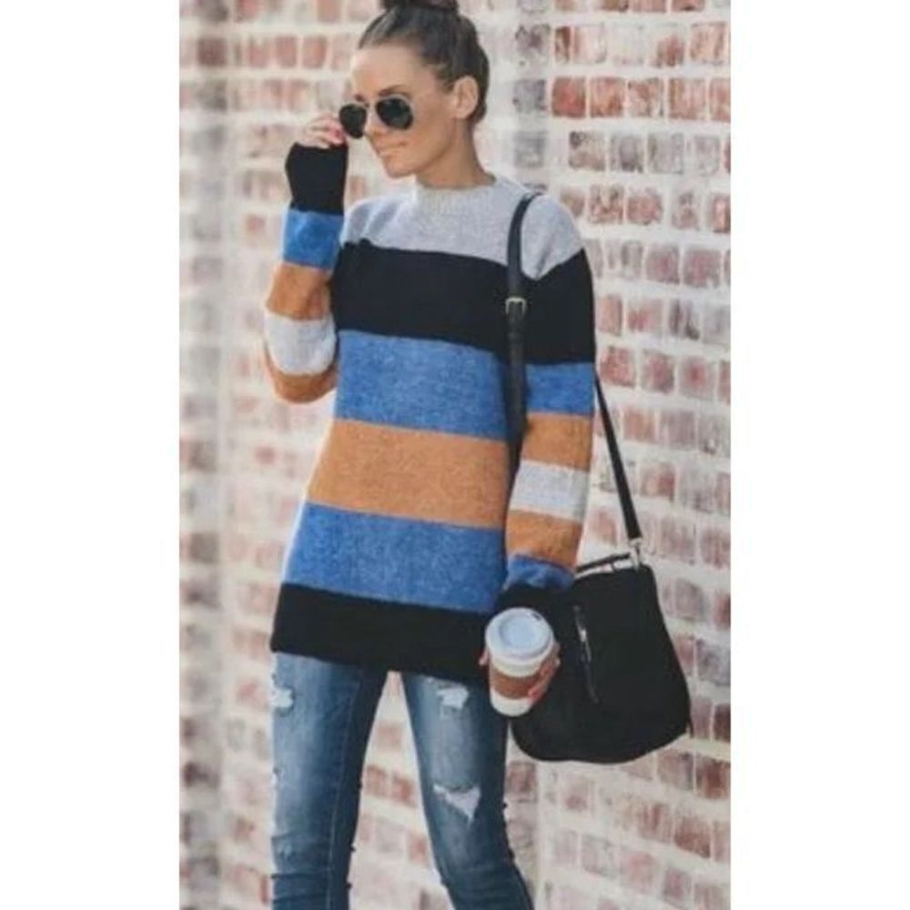Vici Main Strip‎ Striped Colorblock Sweater Oversized Size L